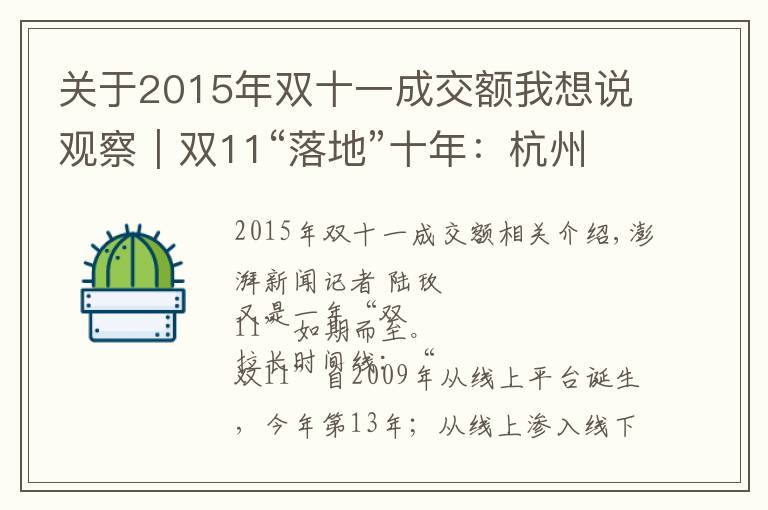 关于2015年双十一成交额我想说观察|双11“落地”十年:杭州线下百货商场的“冰与火”