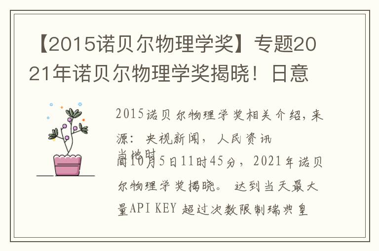 【2015诺贝尔物理学奖】专题2021年诺贝尔物理学奖揭晓!日意德三名科学家分享