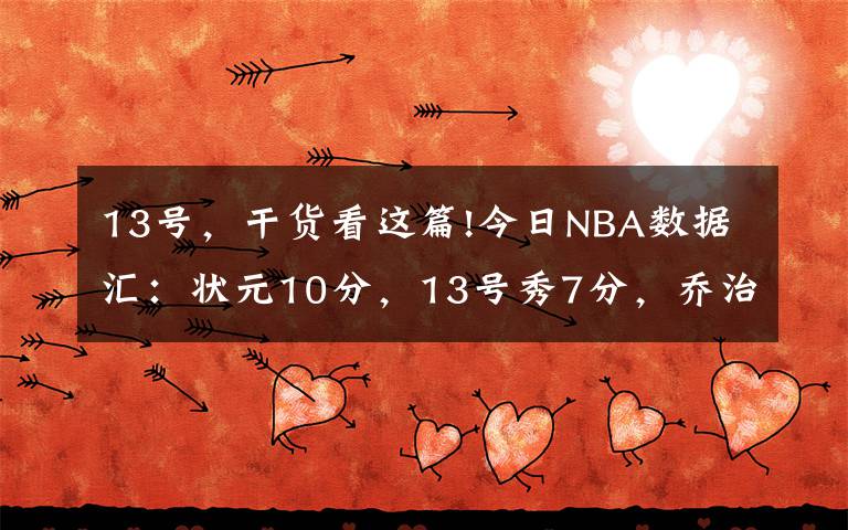 13号，干货看这篇!今日NBA数据汇：状元10分，13号秀7分，乔治打卡，莫兰特准三双