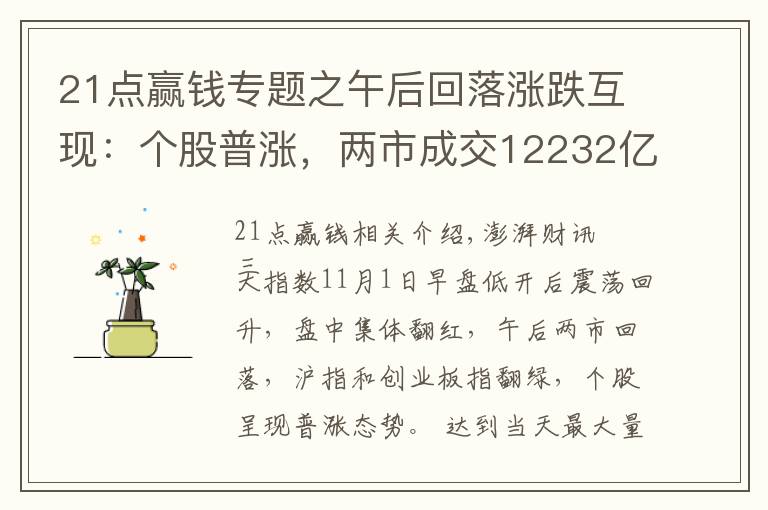 21点赢钱专题之午后回落涨跌互现:个股普涨,两市成交12232亿