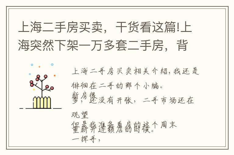 上海二手房买卖，干货看这篇!上海突然下架一万多套二手房，背后…