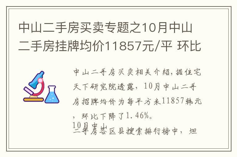 中山二手房买卖专题之10月中山二手房挂牌均价11857元/平 环比下跌1.46%