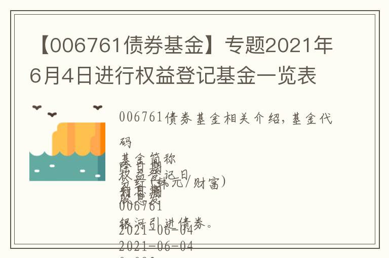 【006761债券基金】专题2021年6月4日进行权益登记基金一览表 6月4日周五除息基金一览表