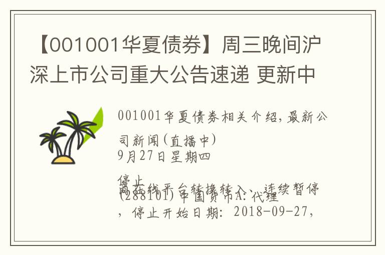 【001001华夏债券】周三晚间沪深上市公司重大公告速递 更新中