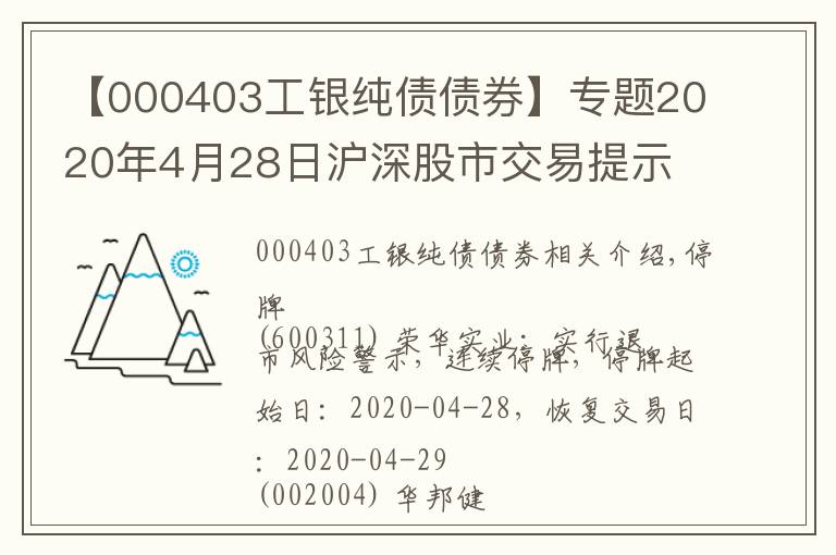 【000403工银纯债债券】专题2020年4月28日沪深股市交易提示