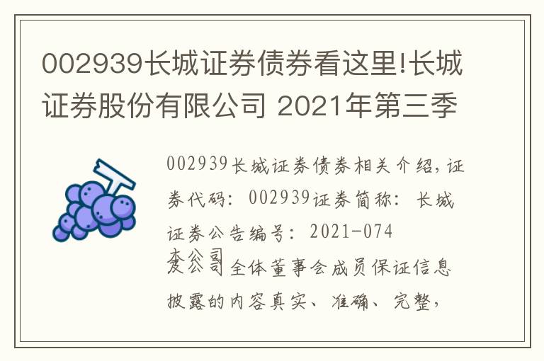 002939长城证券债券看这里!长城证券股份有限公司 2021年第三季度报告