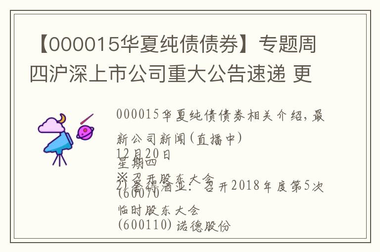 【000015华夏纯债债券】专题周四沪深上市公司重大公告速递 更新中
