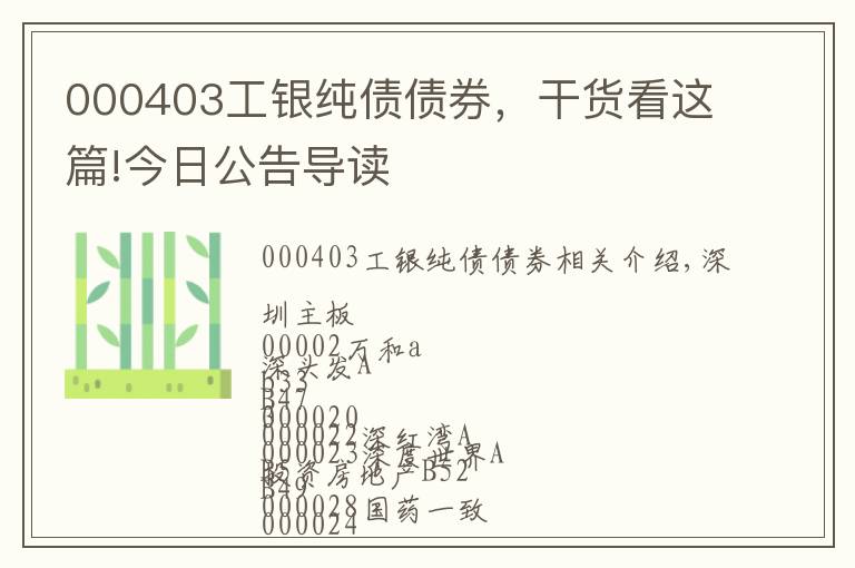000403工银纯债债券,干货看这篇!今日公告导读