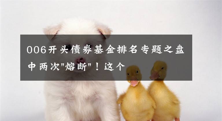 006开头债券基金排名专题之盘中两次"熔断"!这个爆雷债券又大跌了