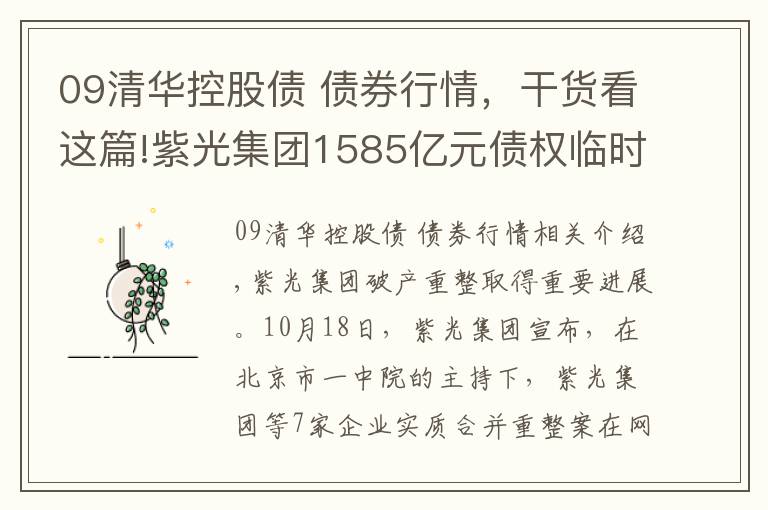09清华控股债 债券行情,干货看这篇!紫光集团1585亿元债权临时确权,重整方案整体出售有何考量?