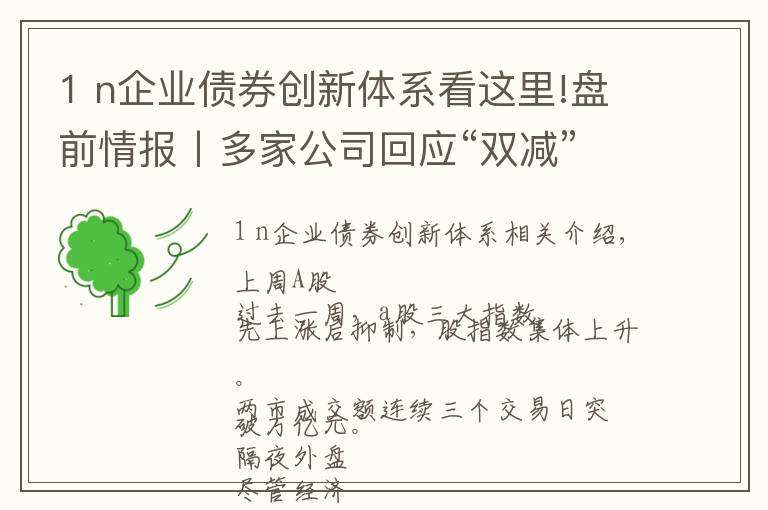 1 n企业债券创新体系看这里!盘前情报丨多家公司回应“双减”政策影响;碳达峰碳中和“1+N”政策体系即将发布