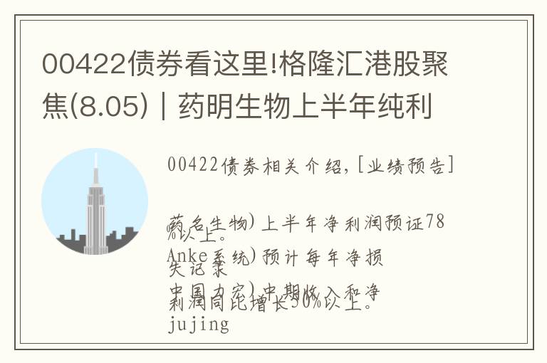 00422债券看这里!格隆汇港股聚焦(8.05)︱药明生物上半年纯利预增逾78% 融创中国7月销售额升21%至411.5亿元