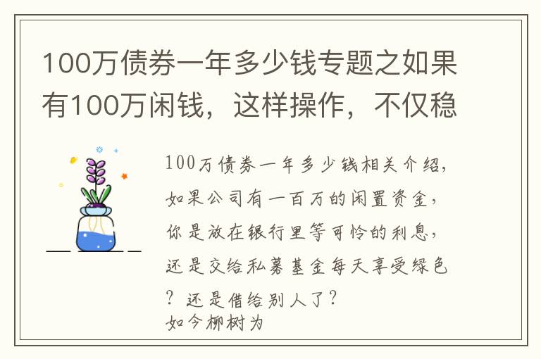 100万债券一年多少钱专题之如果有100万闲钱,这样操作,不仅稳赚收益还高