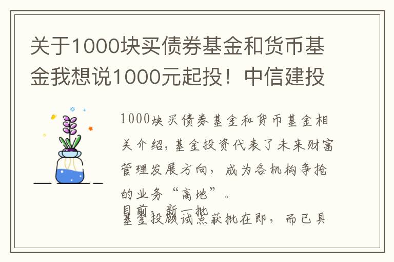 关于1000块买债券基金和货币基金我想说1000元起投!中信建投出大招,基金投顾产品上线京东金融,券业多以这两种形式提供服务 #热点复盘#
