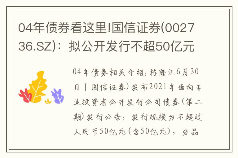 04年债券看这里!国信证券(002736.SZ)：拟公开发行不超50亿元公司债券