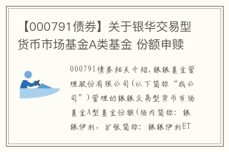 【000791债券】关于银华交易型货币市场基金A类基金 份额申赎简称变更的公告