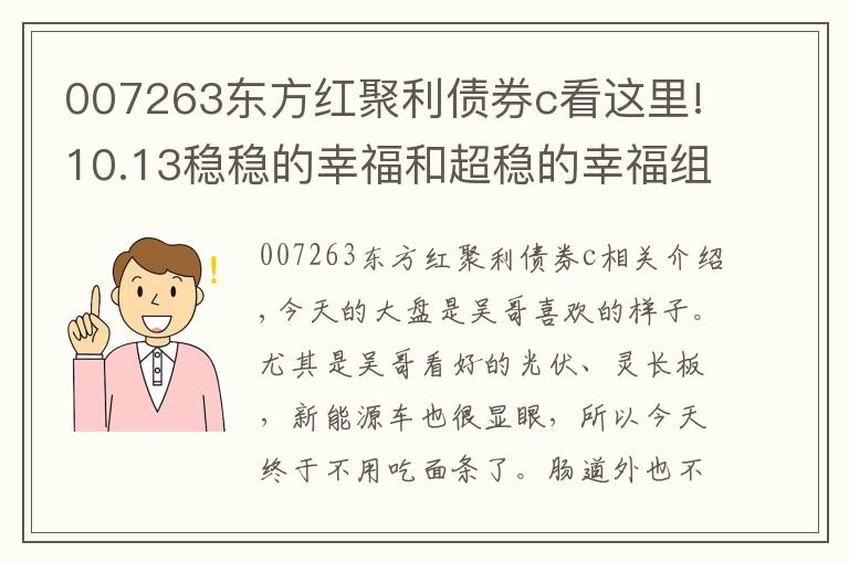 007263东方红聚利债券c看这里!10.13稳稳的幸福和超稳的幸福组合表现不佳,定投双子星大放异彩