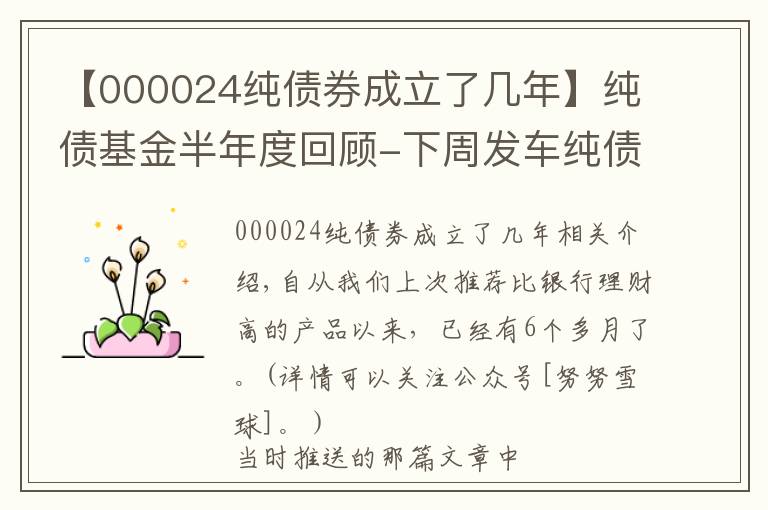 【000024纯债券成立了几年】纯债基金半年度回顾-下周发车纯债基金实盘