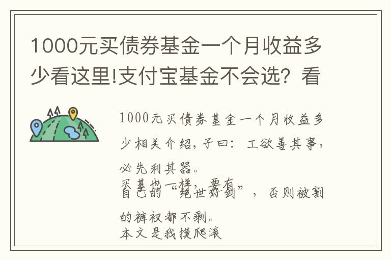 1000元买债券基金一个月收益多少看这里!支付宝基金不会选?看我这篇就够了