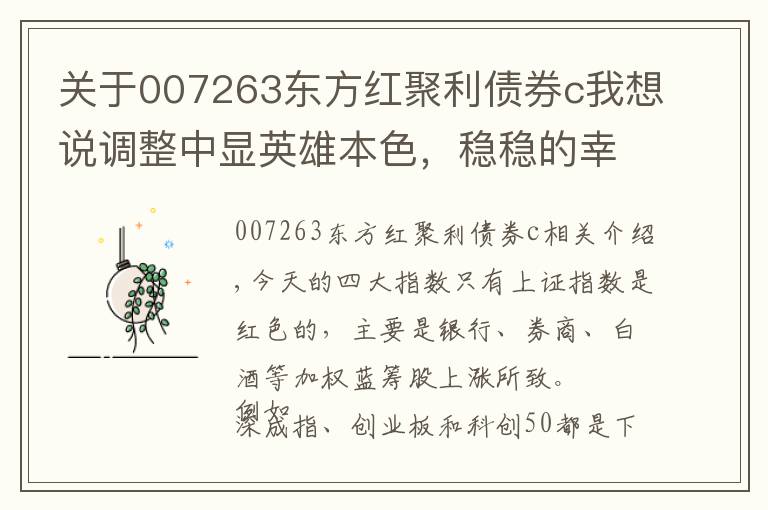 关于007263东方红聚利债券c我想说调整中显英雄本色,稳稳的幸福和超稳的幸福基金组合今天表现不错