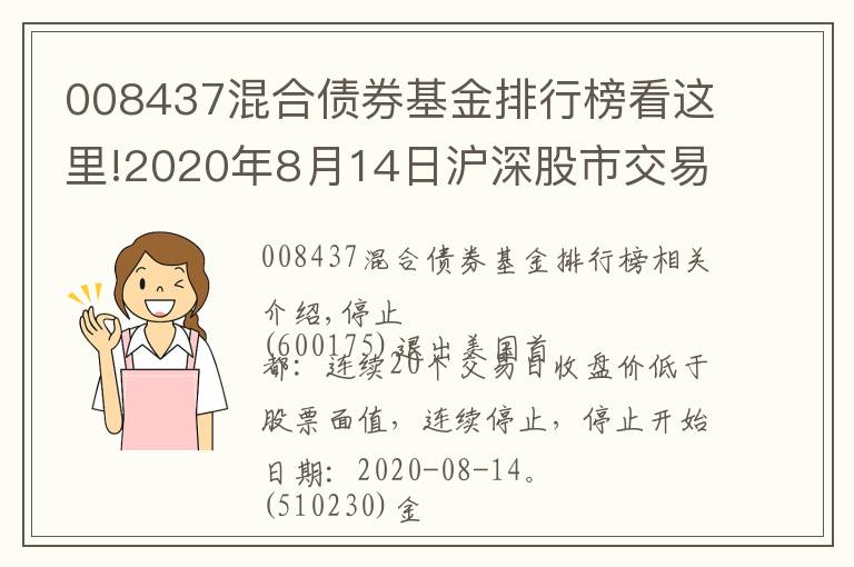 008437混合债券基金排行榜看这里!2020年8月14日沪深股市交易提示