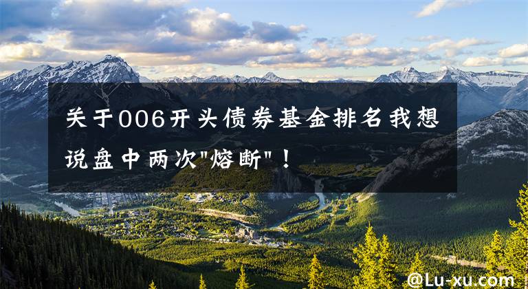 关于006开头债券基金排名我想说盘中两次"熔断"!这个爆雷债券又大跌了