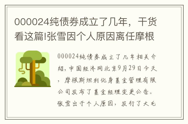 000024纯债券成立了几年，干货看这篇!张雪因个人原因离任摩根士丹利华鑫基金4只债基