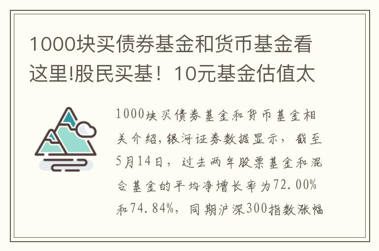 1000块买债券基金和货币基金看这里!股民买基!10元基金估值太高,一元基金更靠谱?