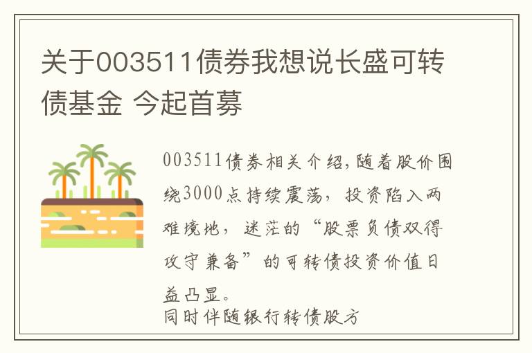 关于003511债券我想说长盛可转债基金 今起首募
