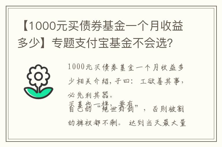 【1000元买债券基金一个月收益多少】专题支付宝基金不会选?看我这篇就够了