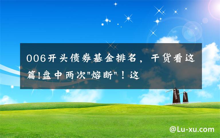 006开头债券基金排名,干货看这篇!盘中两次"熔断"!这个爆雷债券又大跌了