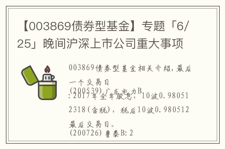 【003869债券型基金】专题「6/25」晚间沪深上市公司重大事项公告最新快递