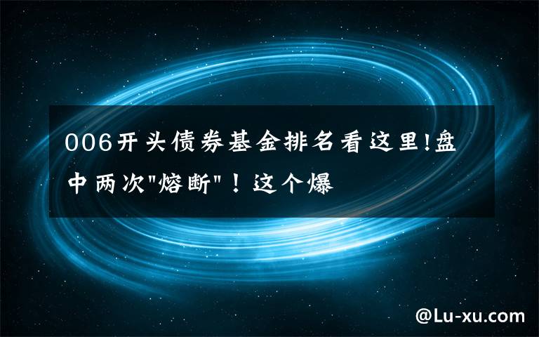 006开头债券基金排名看这里!盘中两次"熔断"!这个爆雷债券又大跌了