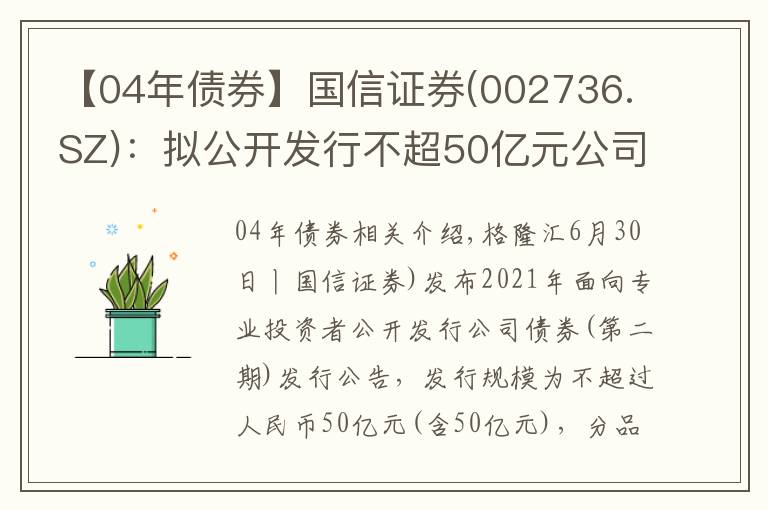 【04年债券】国信证券(002736.SZ)：拟公开发行不超50亿元公司债券
