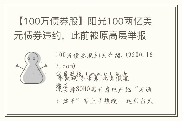 【100万债券股】阳光100两亿美元债券违约,此前被原高层举报19.8亿元贷款不合规「企业观察」