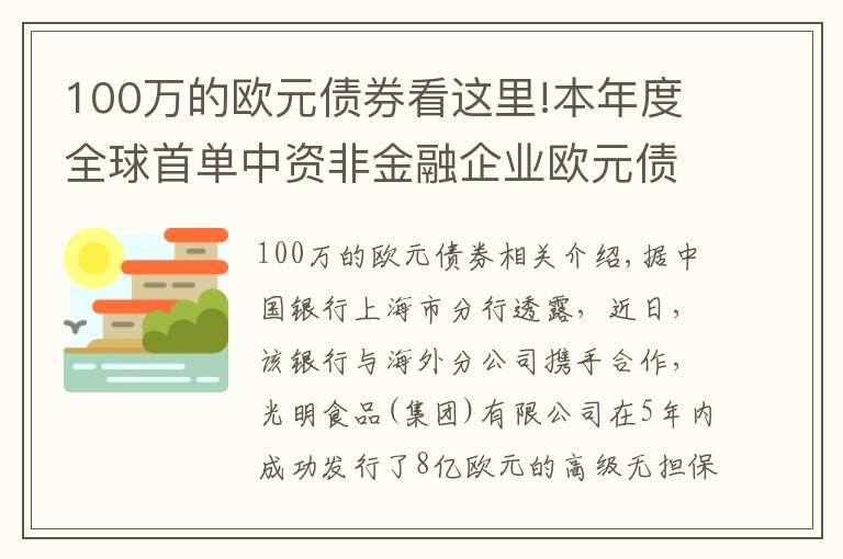 100万的欧元债券看这里!本年度全球首单中资非金融企业欧元债券项目成功发行