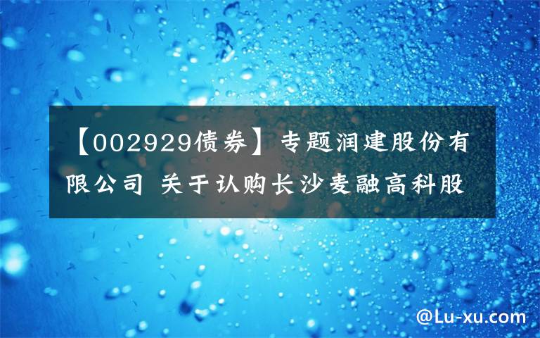 【002929债券】专题润建股份有限公司 关于认购长沙麦融高科股份有限公司 新增股份暨关联交易的公告