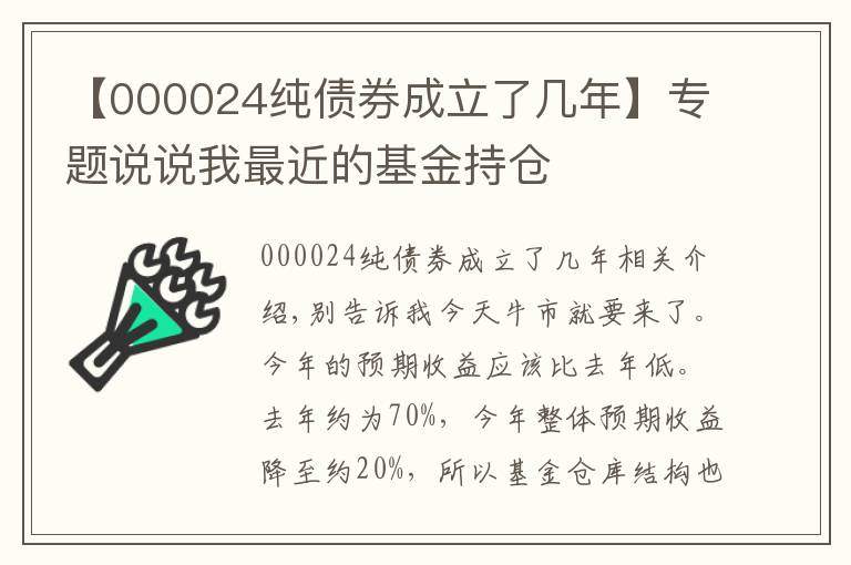 【000024纯债券成立了几年】专题说说我最近的基金持仓