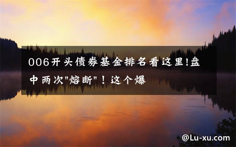 006开头债券基金排名看这里!盘中两次"熔断"！这个爆雷债券又大跌了