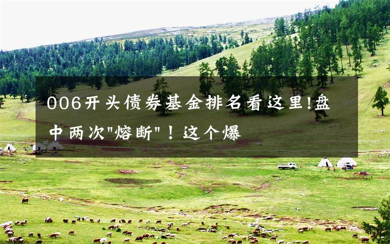 006开头债券基金排名看这里!盘中两次"熔断"！这个爆雷债券又大跌了