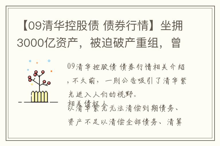 【09清华控股债 债券行情】坐拥3000亿资产,被迫破产重组,曾肩比华为的清华紫光怎么了?
