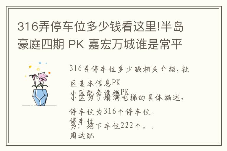 316弄停车位多少钱看这里!半岛豪庭四期 PK 嘉宏万城谁是常平最热门小区？