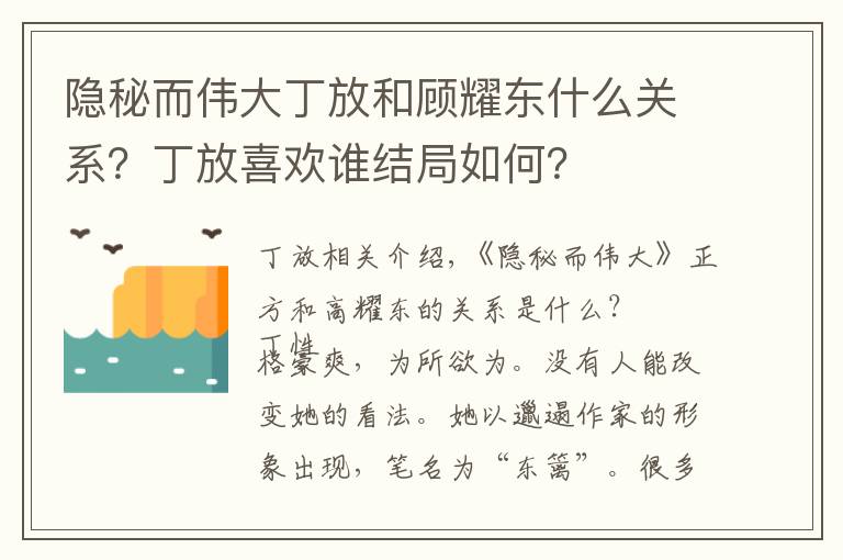 隐秘而伟大丁放和顾耀东什么关系？丁放喜欢谁结局如何？