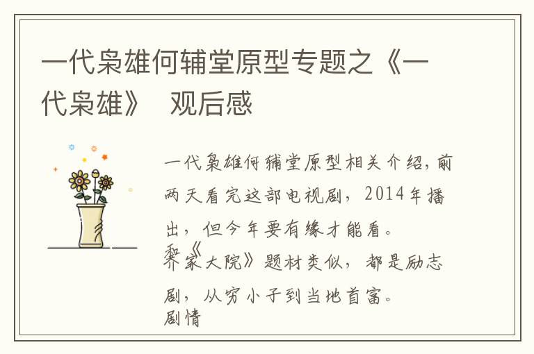 一代枭雄何辅堂原型专题之《一代枭雄》 观后感