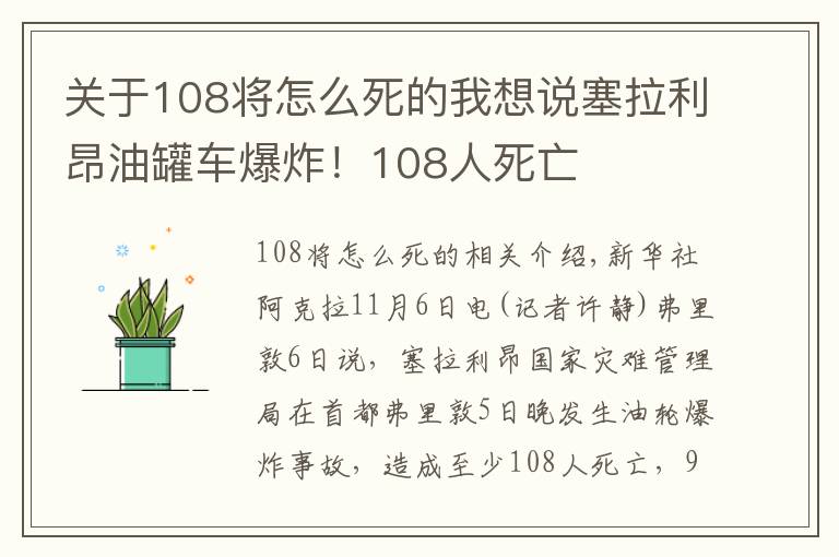 关于108将怎么死的我想说塞拉利昂油罐车爆炸!108人死亡