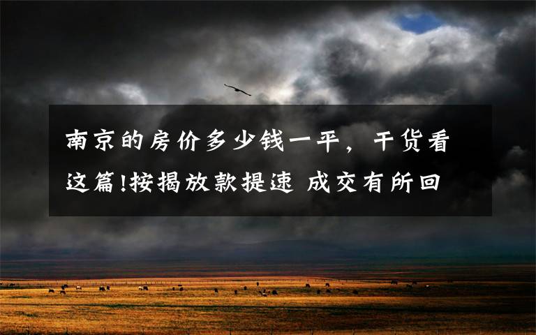 南京的房价多少钱一平,干货看这篇!按揭放款提速 成交有所回暖