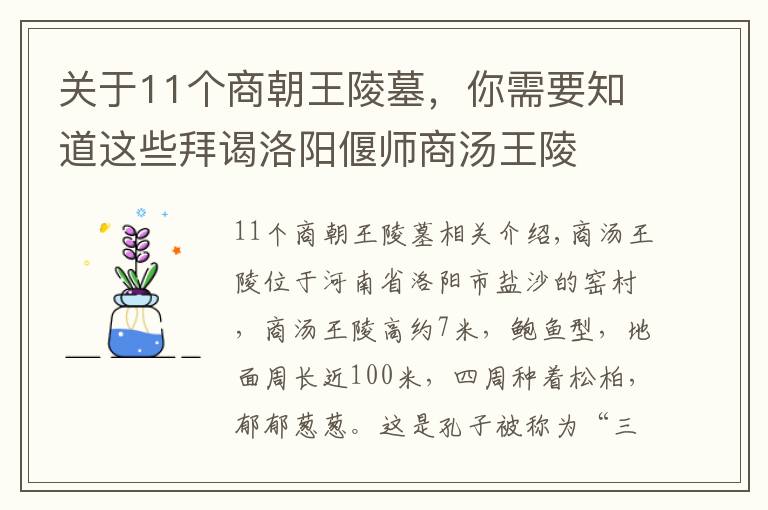 关于11个商朝王陵墓，你需要知道这些拜谒洛阳偃师商汤王陵