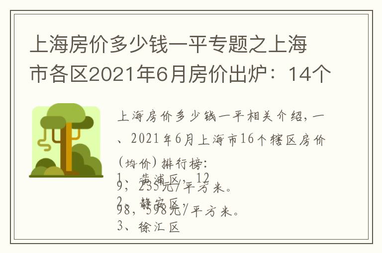 上海房价多少钱一平专题之上海市各区2021年6月房价出炉:14个市辖区又上涨了