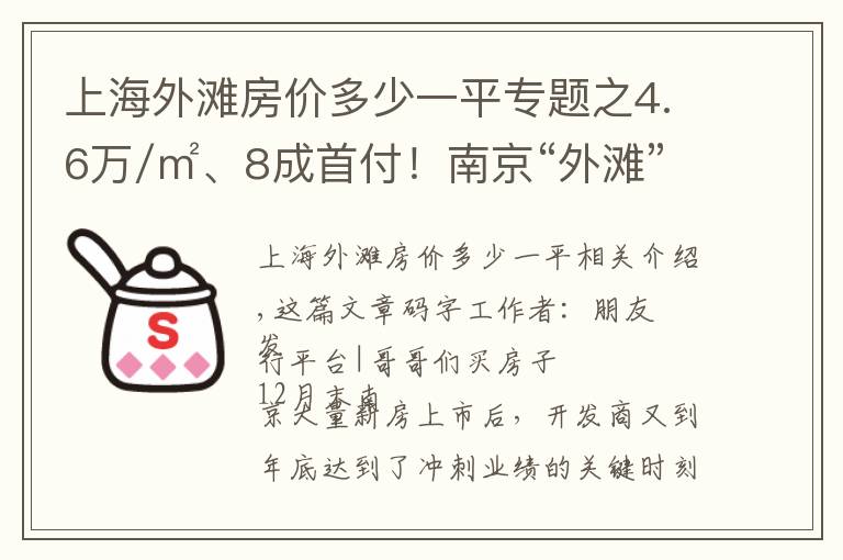 上海外滩房价多少一平专题之4.6万/㎡、8成首付！南京“外滩”纯新盘值不值得买？