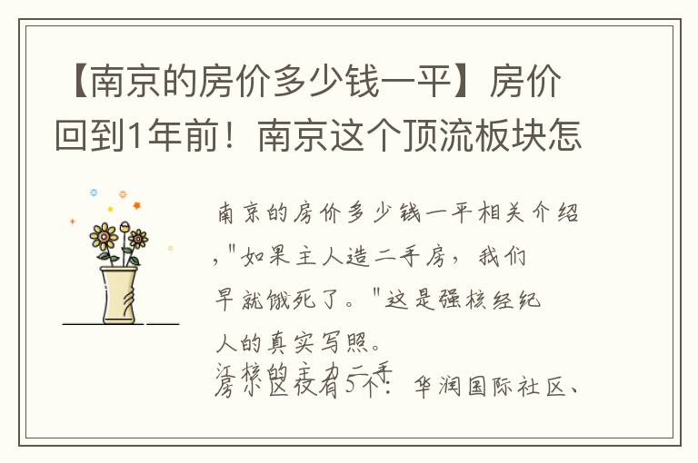 【南京的房价多少钱一平】房价回到1年前！南京这个顶流板块怎么了